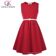 Grace Karin Children Kids Sleeveless Round Neck A-Line Red Girls Dress CL010482-3